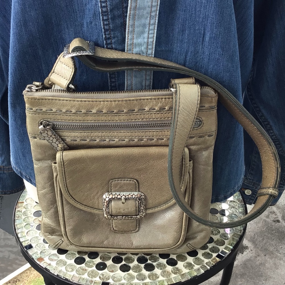 Brighton Gold Metallic Leather Organizer Shoulder Handbag Tremendous Storage
